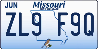 MO license plate ZL9F9Q
