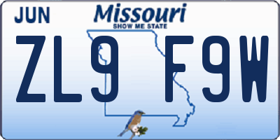 MO license plate ZL9F9W