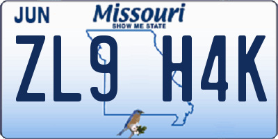 MO license plate ZL9H4K