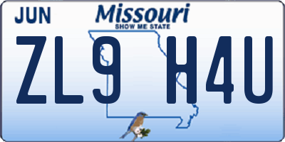 MO license plate ZL9H4U
