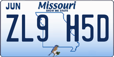 MO license plate ZL9H5D
