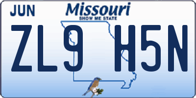 MO license plate ZL9H5N