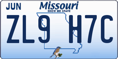 MO license plate ZL9H7C