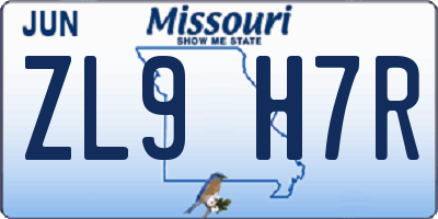 MO license plate ZL9H7R