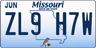 MO license plate ZL9H7W