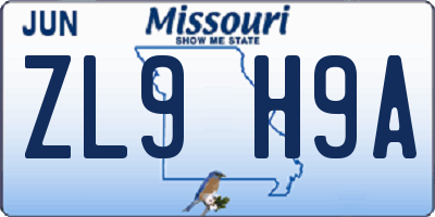 MO license plate ZL9H9A