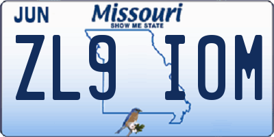 MO license plate ZL9I0M