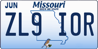 MO license plate ZL9I0R