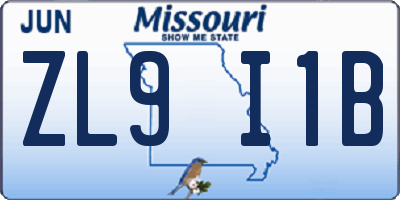 MO license plate ZL9I1B