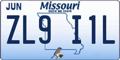 MO license plate ZL9I1L