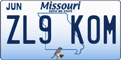 MO license plate ZL9K0M