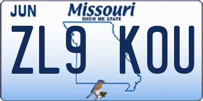 MO license plate ZL9K0U