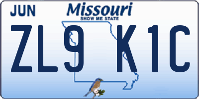 MO license plate ZL9K1C