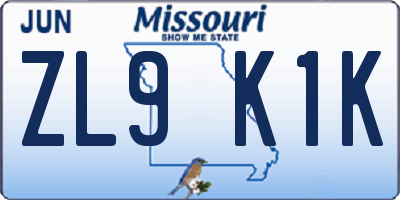 MO license plate ZL9K1K