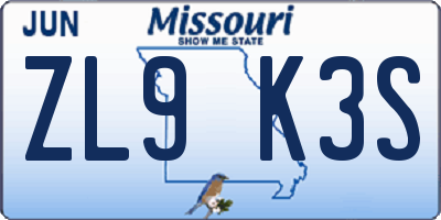 MO license plate ZL9K3S