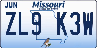 MO license plate ZL9K3W