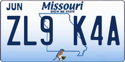 MO license plate ZL9K4A