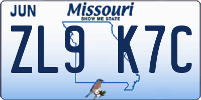 MO license plate ZL9K7C