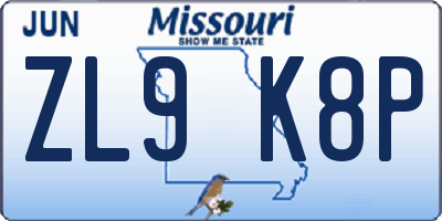MO license plate ZL9K8P
