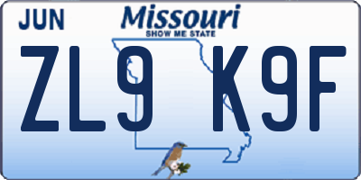 MO license plate ZL9K9F