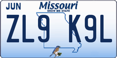 MO license plate ZL9K9L
