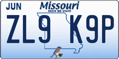 MO license plate ZL9K9P