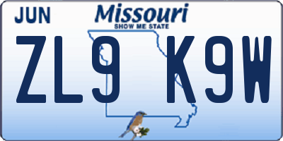 MO license plate ZL9K9W