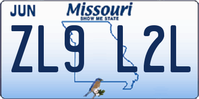 MO license plate ZL9L2L