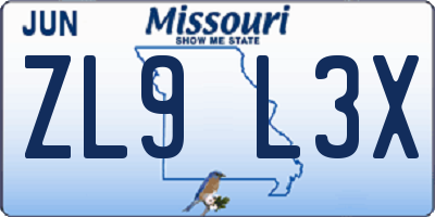 MO license plate ZL9L3X