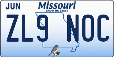 MO license plate ZL9N0C