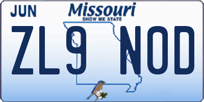 MO license plate ZL9N0D