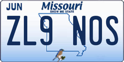 MO license plate ZL9N0S