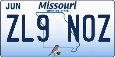 MO license plate ZL9N0Z
