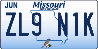 MO license plate ZL9N1K