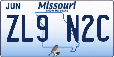 MO license plate ZL9N2C