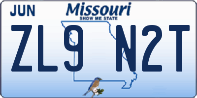 MO license plate ZL9N2T