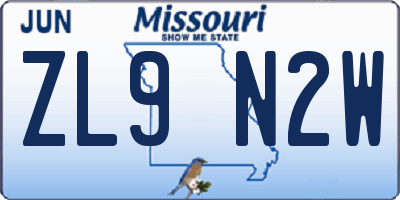 MO license plate ZL9N2W