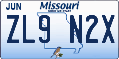 MO license plate ZL9N2X