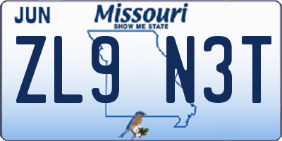 MO license plate ZL9N3T