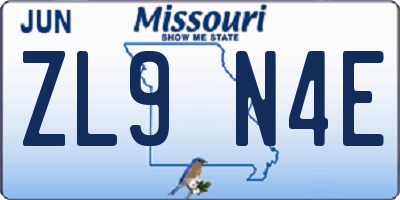 MO license plate ZL9N4E