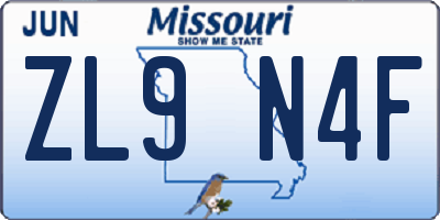 MO license plate ZL9N4F