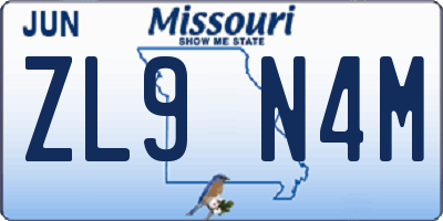 MO license plate ZL9N4M