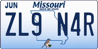 MO license plate ZL9N4R