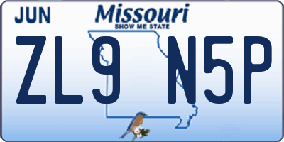 MO license plate ZL9N5P