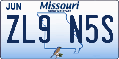 MO license plate ZL9N5S