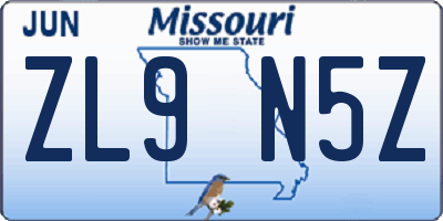 MO license plate ZL9N5Z