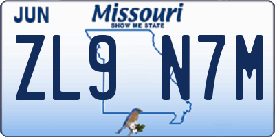 MO license plate ZL9N7M