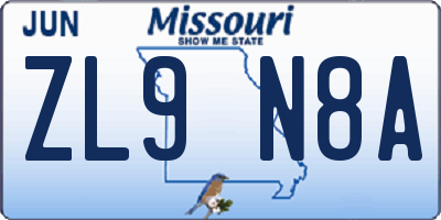 MO license plate ZL9N8A