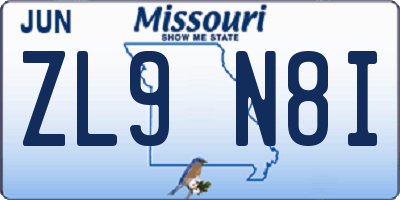 MO license plate ZL9N8I