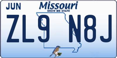MO license plate ZL9N8J